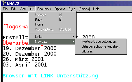 Screenshot shows LINK support in  EMACS W3
